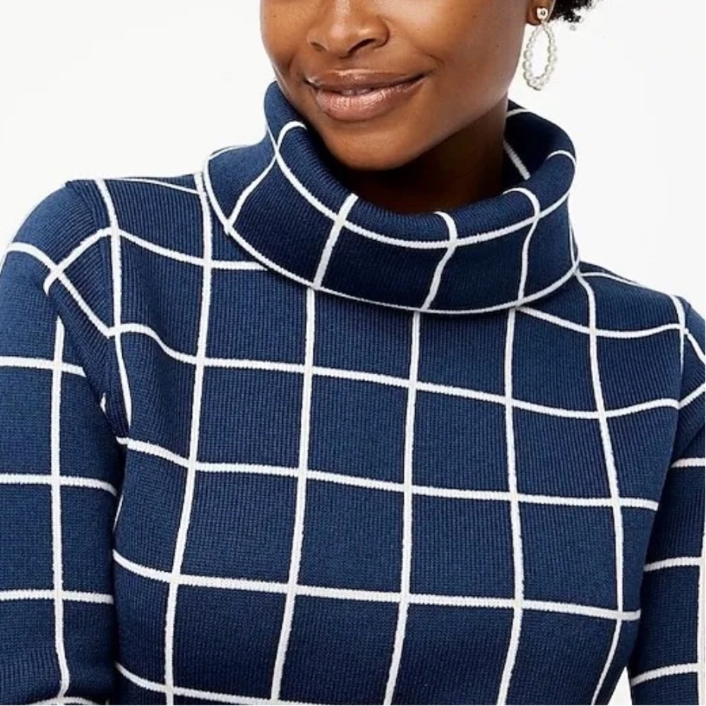 New J. Crew Women's Funnelneck Cowl neck pullover antique navy ivory Size M